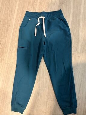 Figs Teal Jogger Scrub pants with light pink Drawstring
